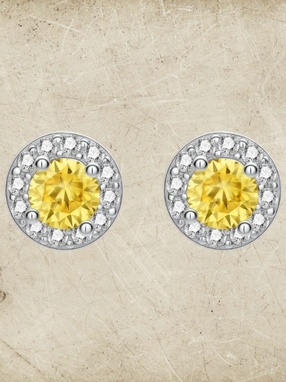 Simply Savvy Yellow Moissanite Halo Stud Earrings Sterling Silver